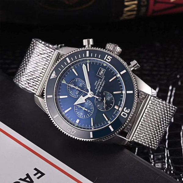 

european and american fashion new products watches mens watch luxury steel watchband waterproof large dial outdoor adventure diving high qua, Slivery;brown