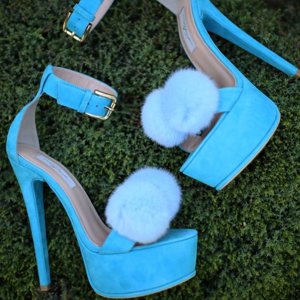 

moraima snc sky high heel sandal open toe pom hairball decorations ankle strap shoes woman gladiator sandals, Black