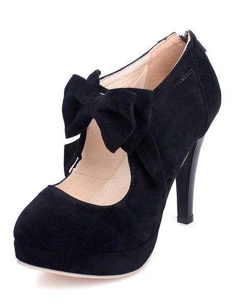

dress shoes black high heels suede platform round toe mary jane bow-adorned