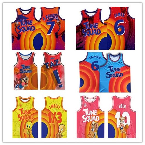 

2021 tune squad jersey men's space jam capÂ 6 james taz 1 bugs tweety 10 lola 7 runner basketball jersey, Black