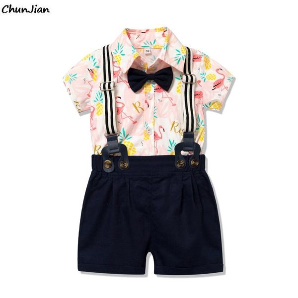 

infant toddler boys summer clothes born bow tie animal print rompers+shorts 2pcs/sets romper sets girls baby clothing, White