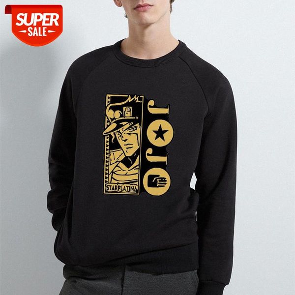 

anime surroundings jojo's bizarre adventure printed fleece sweatshirt crew neck jacket #or6h, Black