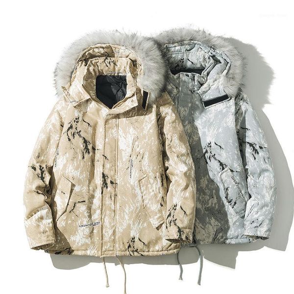 

men's down & parkas hooded fur collar coat for men warm big size parka camouflage casual jacket 2021 fashion side sleeve man, Black