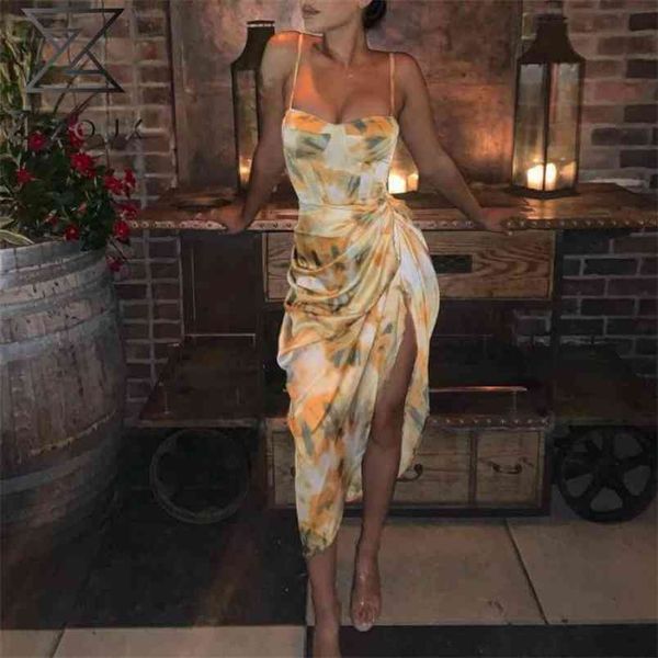 

women dress split irregular print dresses sleeveless asymmetry long flowers summer clothes 210513, Black;gray