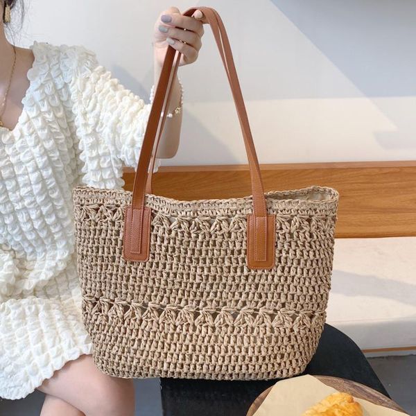 

evening bags big size woven shopper bag straw weave shoulder female large capacity brand design tote women summer beach handbags sac