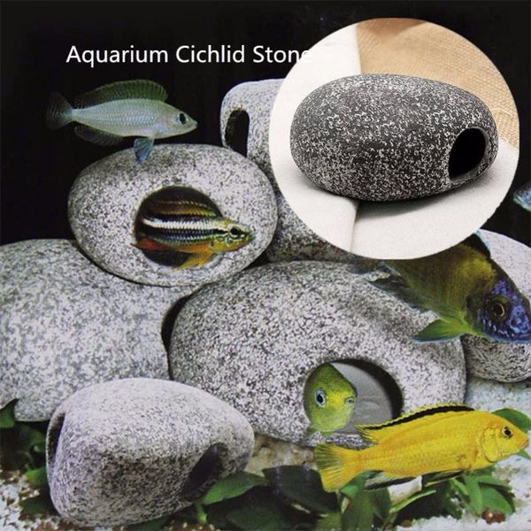 

decorations 1pc aquarium cichlid stone ceramic rock cave fish tank pond shrimp breeding ornament decor accessory decorative marbles