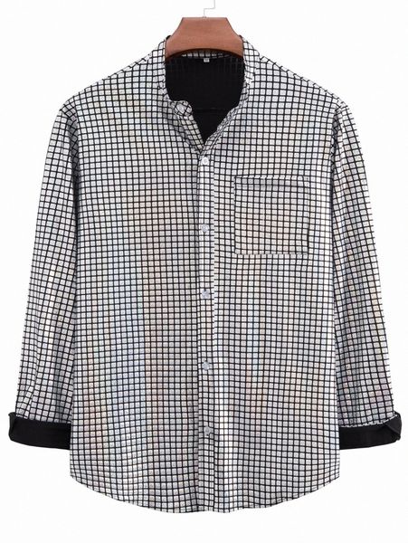 

men plaid pocket front shirt a66t#, White;black