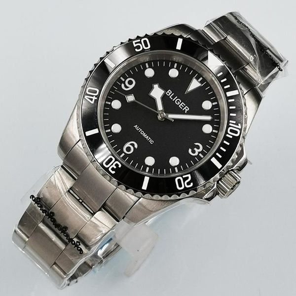 

wristwatches 40mm bliger sterile dial sapphire glass mechanical watches luminous japan nh35 automatic mens watch, Slivery;brown