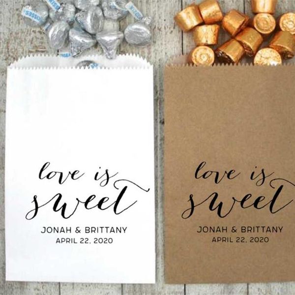 

gift wrap custom personalized favor bags for wedding, shower, or party - kraft candy buffet wedding cake love is sweet,