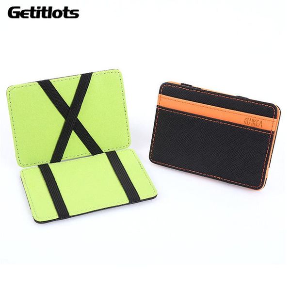 

card holders men magic money clips wallet pu leather para carteras hombre & id holder clamp case with elastic band the listing, Brown;gray