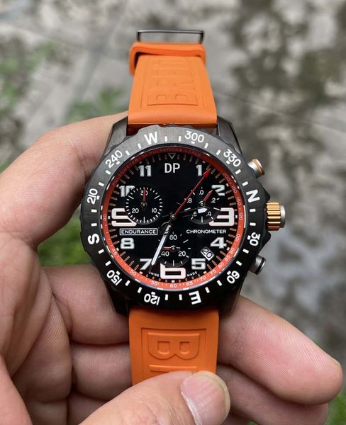 

dp factory 1884 casual watch black dial vk battery chronograph quartz movement wristwatches men watches on orange rubber strap, Slivery;brown