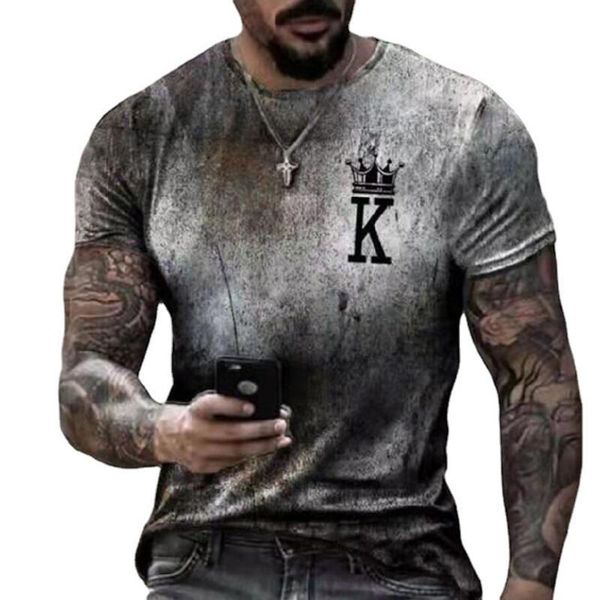 

men's t-shirts european and american fashion summer loose round neck poker k gradient printing short-sleeved t-shirt 2021, White;black