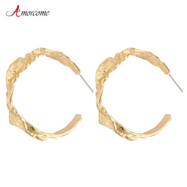 

amorcome simple personality gold geometric hoop earrings for women statement alloy round earring fashion pendientes charm, Golden