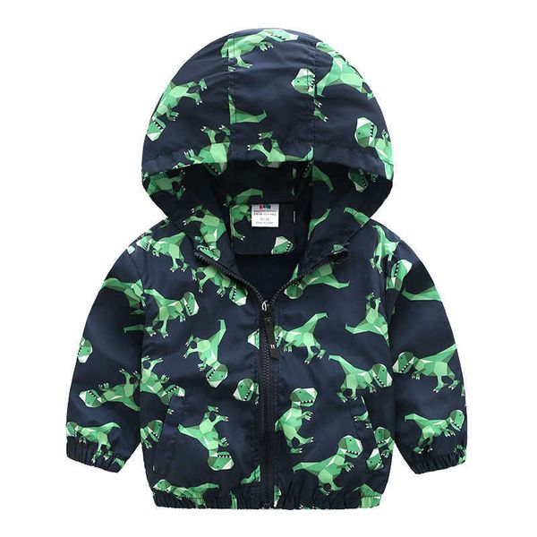 Primavera Autunno 2-10 anni Capispalla per bambini Cartoon Animal Dinosaur Print Zipper Baby Kids Giacca con cappuccio bella per ragazzi 210529