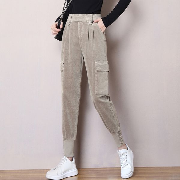 

striped women's loose harlan corduroy pants new autumn and winter radish casual work clothes daddy pants large size slim, Black