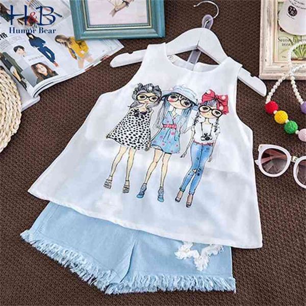 Set di vestiti per ragazze Summer Cute Sleeveless Chiffon Pearl Vest + Pants 2pcs Fashion Casual Kids 210611