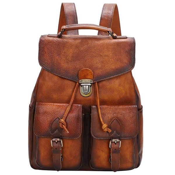 

school bags full grain leather coffee luxury fashion backpack for woman