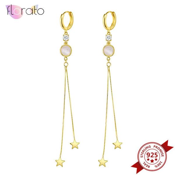

dangle & chandelier 925 sterling silver ear buckle opal drop earrings for women gold color star geometric circle crystal long tassel