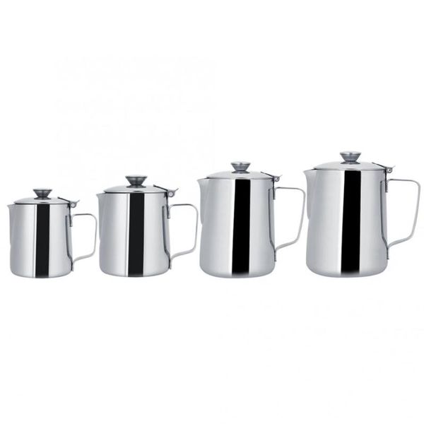 

coffee pots stainless steel milk frothing jug cup with cover latte art pitcher spout durable kitchen accessories