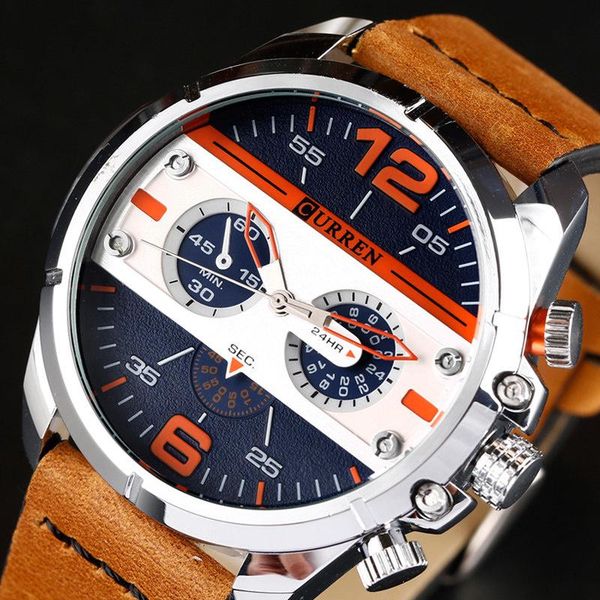 

wristwatches curren watches men army military watch male leather sports quartz rgio masculino 8259, Slivery;brown