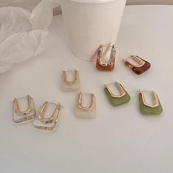 

hoop & huggie fashion retro simple acetate geometric earrings for women girl square daily wild temperament earring 2021 jewelry wholesale, Golden;silver