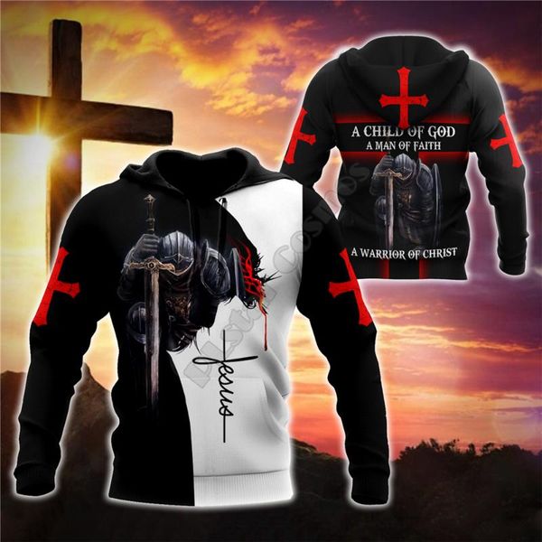 

men's hoodies & sweatshirts christian jesus knight templar 3d all over printed zipper hoodie women for men pullover streetwear shirts, Black