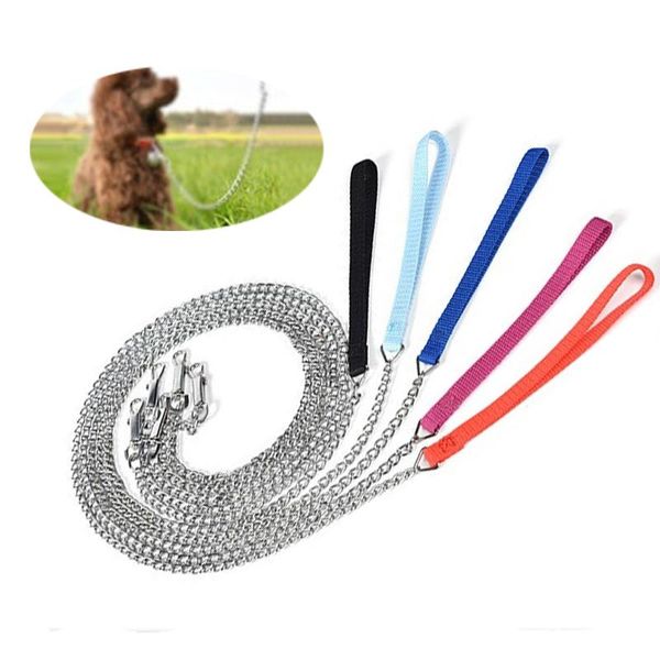 

dog collars & leashes metal durable dogs leash strong stainless steel tractionrope puppy chain pet long for large supplies s m l