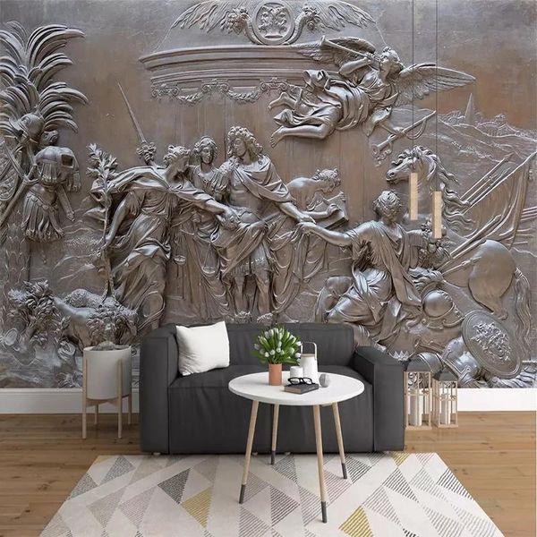 Papéis de parede personalizados de qualquer tamanho europeu em relevo 3D anjo guerra po mural papel de parede sala de estar tv fundo decoração de parede pano