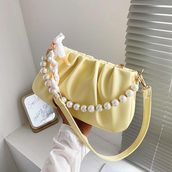 

evening bags pearl design sweet cloud small pu leather crossbody for women 2021 solid color shoulder handbags female cross body bag