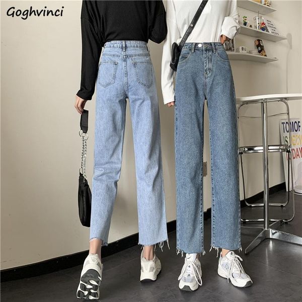 

jeans women spring denim trousers vintage solid korean style simple high waist all-match streetwear ankle-length fashion cool women's, Blue