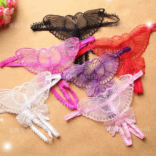 

all transparent alre g string women's t-pants big butterfly cute girl open crotch fun underwear 003, Black;white