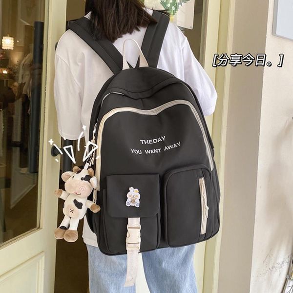 

enopella women backpack fashion waterproof female multiple pockets cute travel bag girl for teenager kawaii nylon black mochila