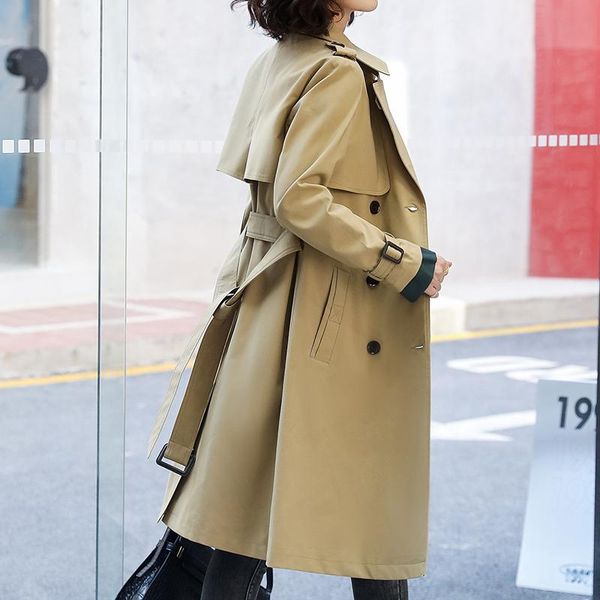 

women's trench coats windbreaker jacket women spring and autumn style temperament fashion korean double-breasted slim coat for, Tan;black