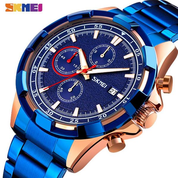 

wristwatches skmei three eyes dial mens watches satch date quartz men wrist watch luminous pointer fashion male clock reloj hombre 9192, Slivery;brown