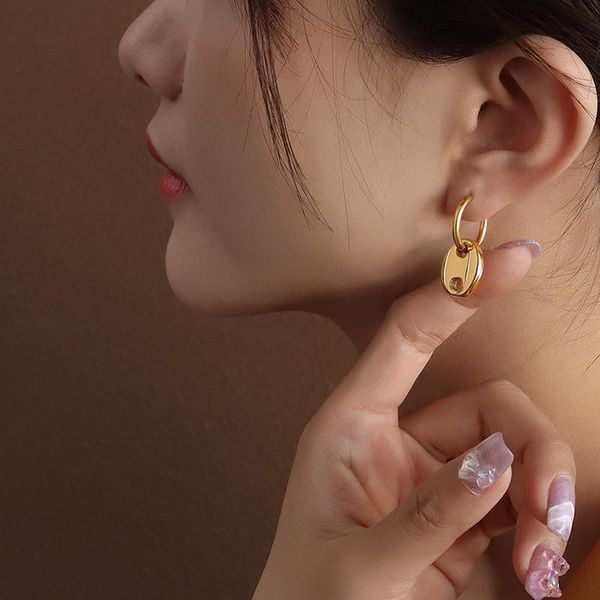 

dangle & chandelier 2021 trend personality french golden pig nose geometric pendant ladies earrings 316 titanium steel jewelry, Silver