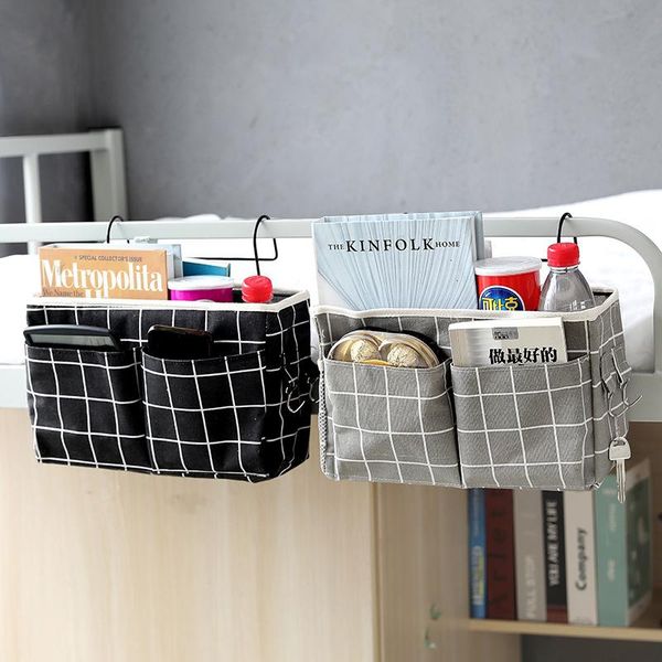 

storage bags dormitory college students bedside hanging bag canvas basket cotton linen art nordic wind bed organizer