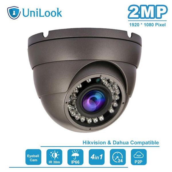 

unilook 2mp 1080p dome security camera 4in1(tvi/ahd/cvi/cvbs 960h ) 2.8mm-12mm varifocal lens eyeball cam ir 30m az-ac3222b ip cameras