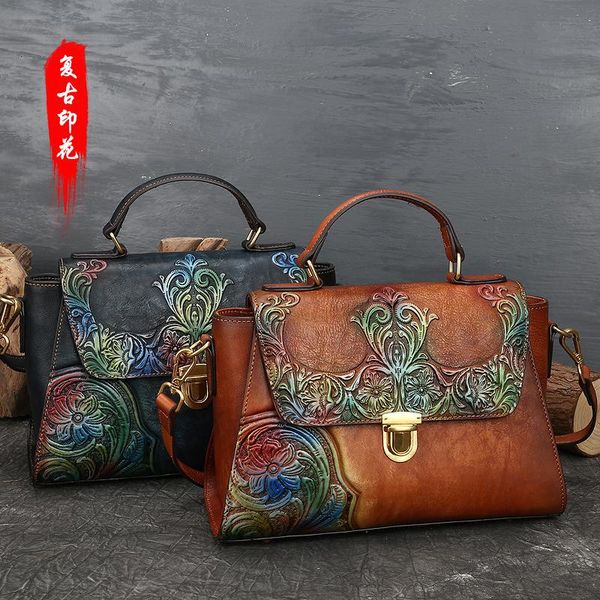 

evening bags 2021 summer bag women's head leather handbag flower embossed one shoulder messenger women