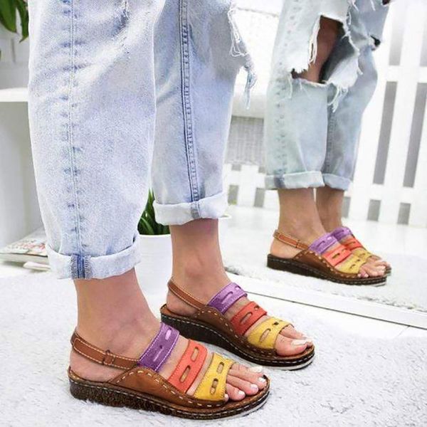 

color stitching sandals platform wedge beach shoes summer women ladies open toe casual fashion pumps, Black