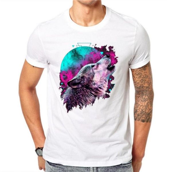 

fashion 100% cotton creative wolf t-shirt summer men short sve cool tee shirts plus size 4xl harajuku clothes men's t-shirts, White;black