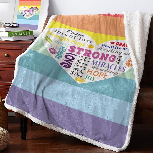 

blankets cure text rainbow stripes warm hugs home lamb cashmere thick bed blanket sofa winter sherpa born wraps kids bedspread