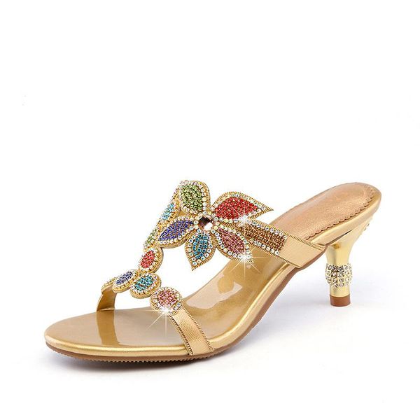 

slippers spring summer women diamond sandals open toe shoes plus size41 a388 high-heeled rhinestone genuine leather slides, Black