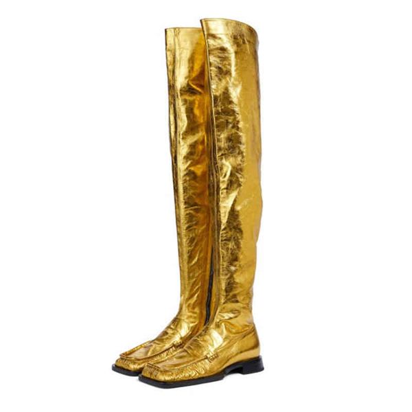 

combat gold black boots women shoes elastic over the knee fashion slim long knight