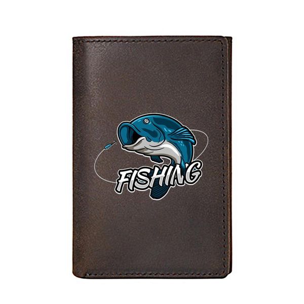 

wallets men women wallet genuine leather unique fishing printing card holders male slim mini short purse, Red;black