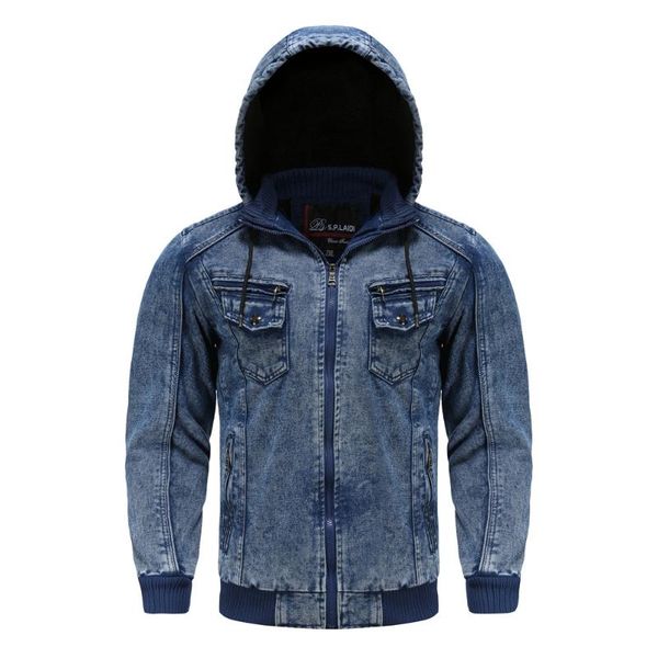 

men's jackets winter denim 2021 blue fleece hooded jeans jacket brand casual cotton coat for male, Black;brown
