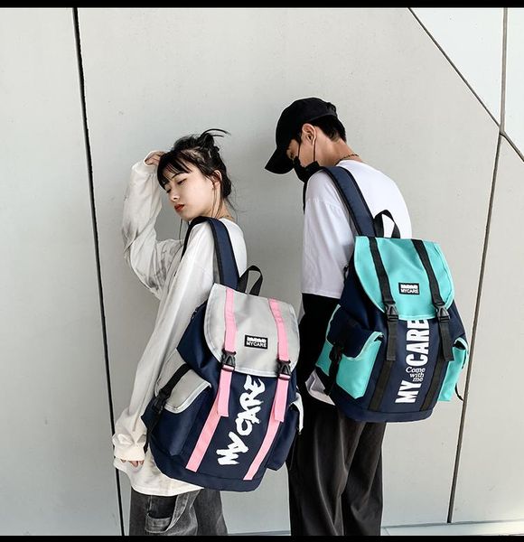 

backpack pb021 men's fashion tide brand large-capacity contrast color tooling ins super fire all-match school bag