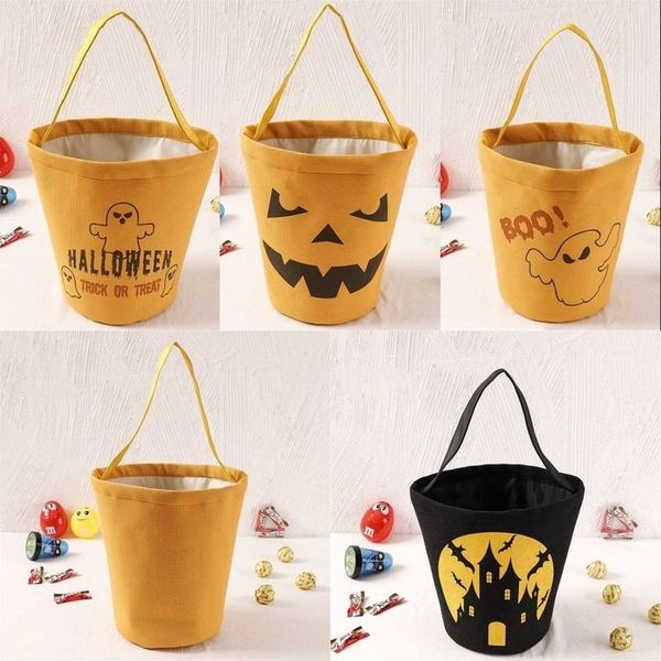 

us stock halloween canvas bucket bags cartoon pumpkin vampire ghost witch kids handbags candy gift bags 591