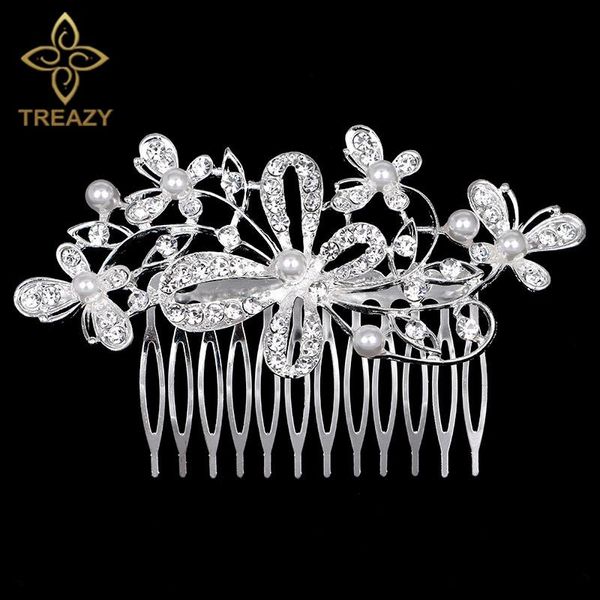 

hair clips & barrettes treazy silver color pearl crystal wedding accessories fashion floral bridal combs for women jewelry prom tiara, Golden;silver