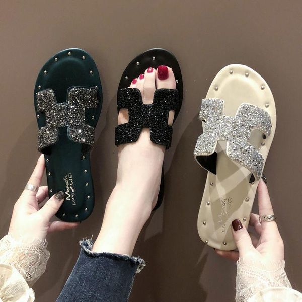 

slippers shoes women 2021 fashion women's summer sandalias mujer, Black