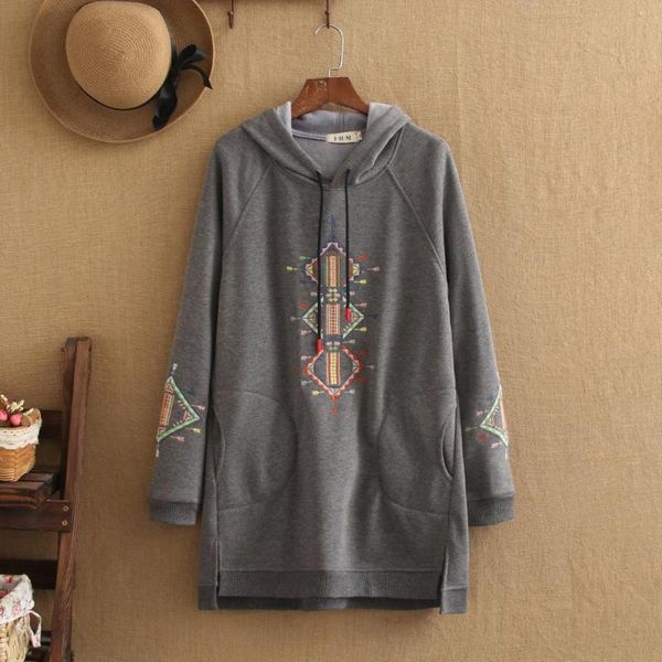 

women's hoodies & sweatshirts chunky autumn / winter hoodie for plus-size women. embroidered long-sleeve with chinese elements soft and, Black